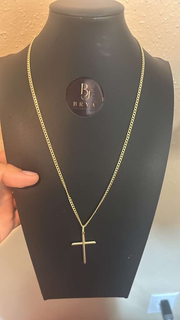 CADENA CUBANA ITALIANA DE 10 K CON DIJE DE LA CRUZ DE 22 PULGADA DE LARGO